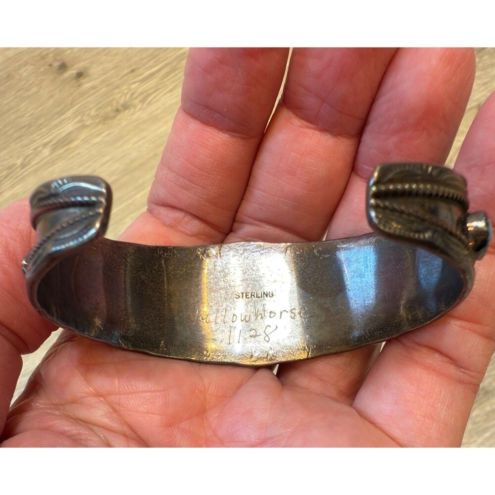 Navajo Yellowhorse Turquoise Coral Sterling Silver Cuff Bracelet Native American - Picture 7 of 16